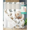 thumbnail image 2 of No Hook Shower Curtain with Snap-in Liner, Seashell Coastal Waterproof Fabric Bathroom Curtains, Summer Beach Ocean Starfish Watercolor Bath Curtains & Mesh Top Window 72"x78" Long, 2 of 6