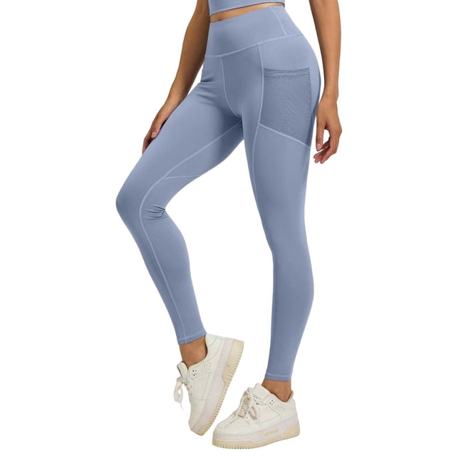 Yammkia Women's Tummy Control High Waisted Leggings Brushed Soft Naked Feel Workout Yoga Pants with Inner Pocket Straight Leggings for Women(Light Blue,XL)