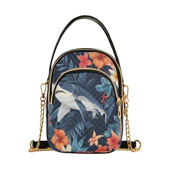 ALAZA Chain Crossbody Bags for Women Shark in Tropical Flowers Shoulder Handbag Phone Purse