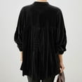 thumbnail image 6 of Lenpel Velvet Tops for Women Long Sleeve Mock Neck High Low Hem Pleated Button down Shirts Velour Tunic Tops Dressy Casual Blouses(Black,Medium), 6 of 7