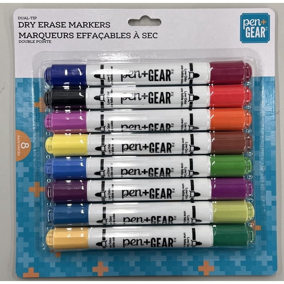 PEN + GEAR PG 8PK ASSORTED DRY ERASER MARKERS, FIBRE TIP