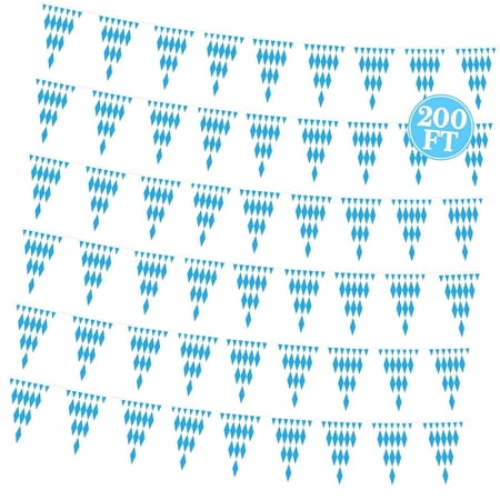 HYKE 200 FT Oktoberfest Decorations, 6 Pack Pre-assembled Pennant Flags, Plastic Hanging Banner String Blue and White Checkered Oktoberfest Decor German Bavarian Festival Banners for Ceiling