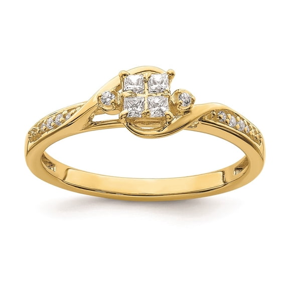 Diamond2Deal 10k Yellow Gold Bypass Cluster 1/5 carat Diamond Complete Engagement Ring for Women Size- 7