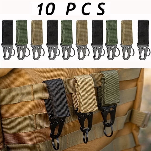 10 Pack Tactical MOLLE Clips,Nylon Webbing Buckle Key Holders Keychain with Hooks,Molle Belt Clip Key Buckle Hanger Gear Keepers for Outdoor,Tactical Accessories