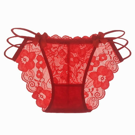 

Quealent Women Panties Seamless Womens Printed Seamless Adhesive Panties Low Waist Ice Silk Thong Panties Red One Size