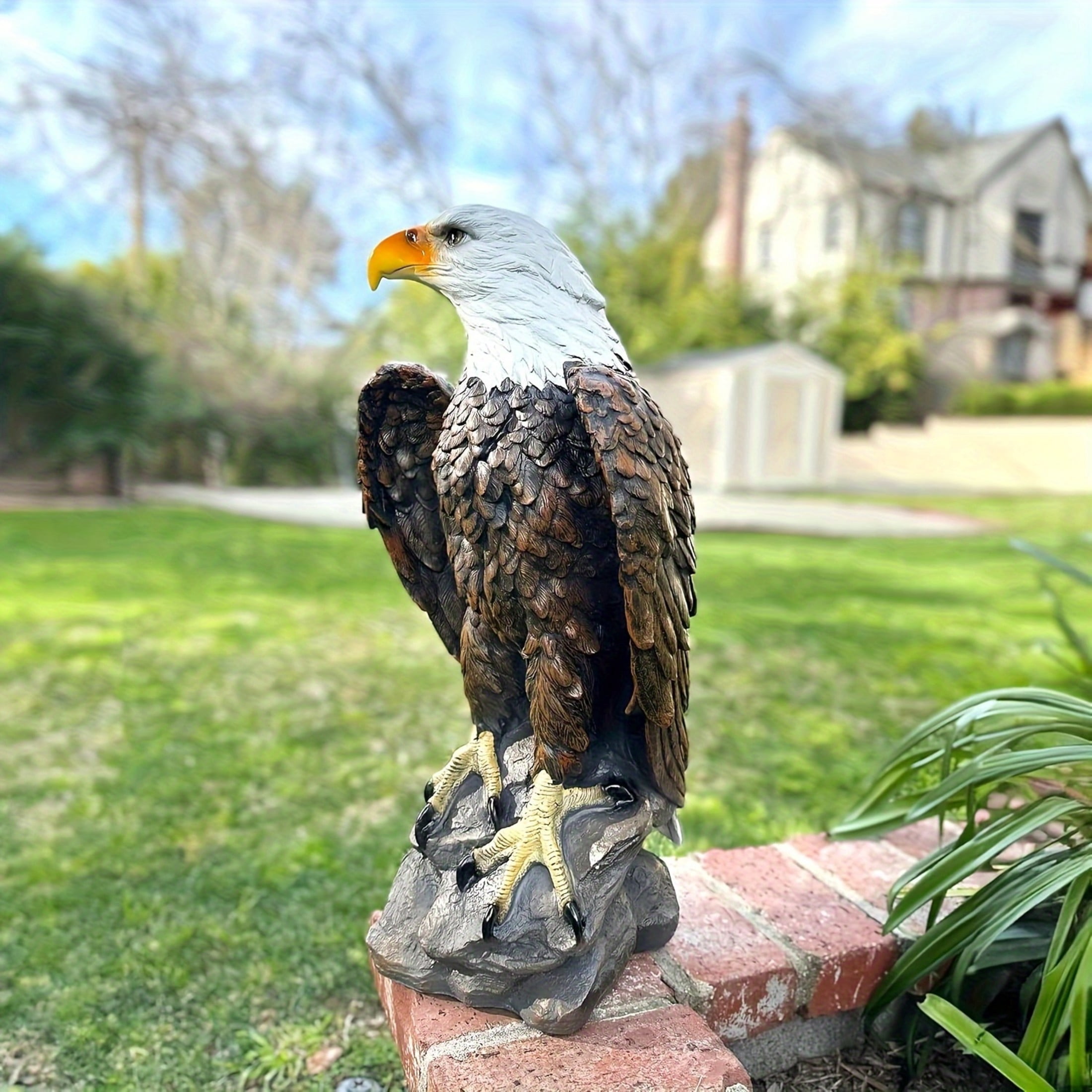 GDF Studio Bald Eagle Resin Indoor/Outdoor Guardian Statue, Weather-Resistant Decor Figurine for Garden & Courtyard