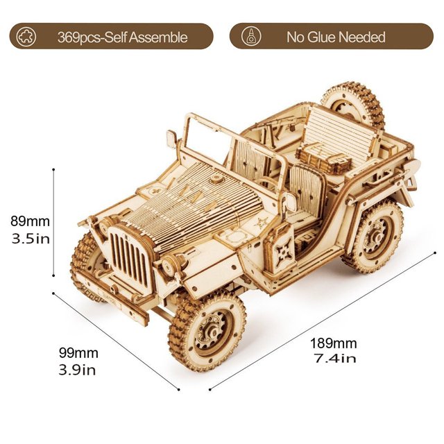 DIY Army Field Car 1:18 Scale Jeep Model Vehicle 3D Wooden Puzzle Kits Boy Toy Handcraft Project Gift Home Decoration