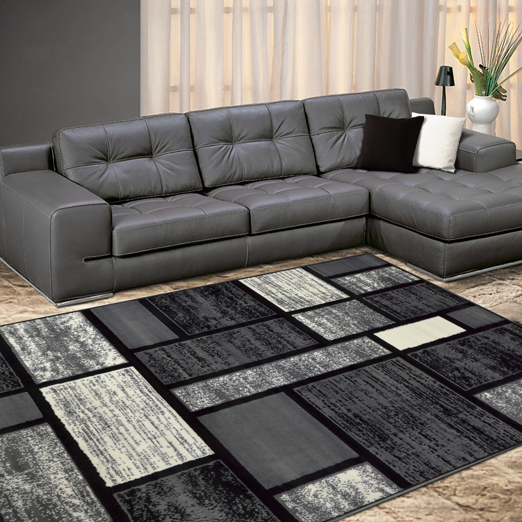 Allstar 8x10 Modern Accent Rug in Charcoal Grey with Ivory Abstract