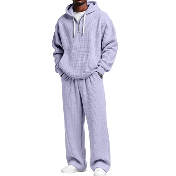 Havenx Track Suits 2 Piece Set for Men Zipper Waffle Knited Sweatsuits Drawstring Texture Sweatshirts and Pants Straight Running Sport Athletic Lounge Soft Active Outfit,Purple M