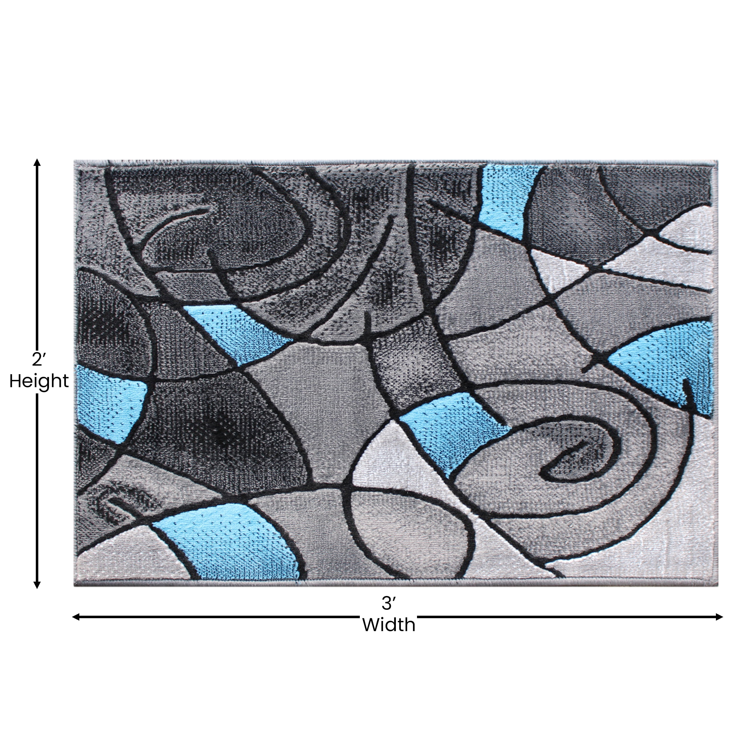 BizChair Modern Contemporary Area Rug Mat, Blue Grey Black (2 Feet X 3 Feet) Mat
