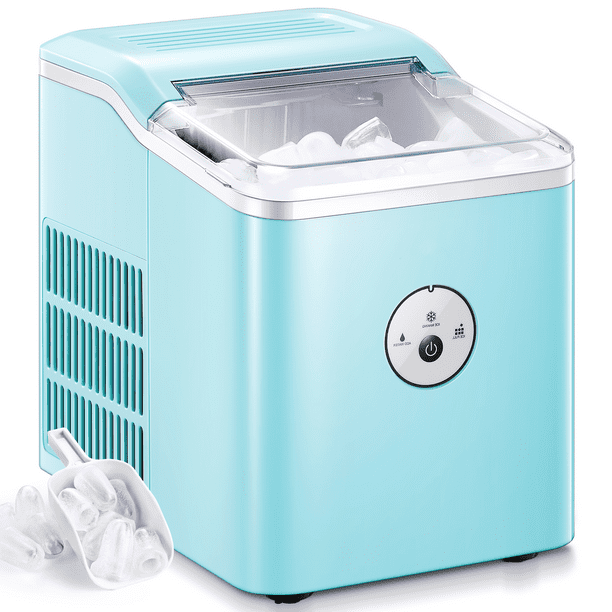 AICOOK Ice Maker Countertop, 28 lbs. Ice in 24 Hrs, 9 Ice Cubes Ready in 5 Minutes, Portable Ice Maker Machine 2L with LED Display Perfect for Parties Mixed Drinks, Ice Scoop and Basket (Mint Green)