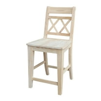 International Concepts Canyon Solid Wood Cross Back Counter Height Stool, Unfinished