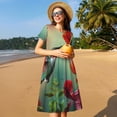 thumbnail image 4 of Balery Hummingbird Floral Paradise Vestidos sueltos de manga corta para mujer, vestidos de verano 2025, vestidos casuales de corte A con vuelo., 4 of 6