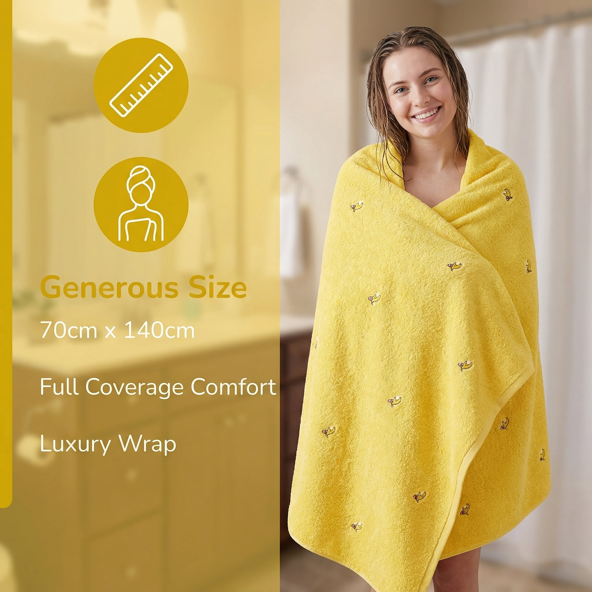 Unique Bargains Soft Absorbent Bath Towel 2 Pack Banana Yellow/Blue 55"x28"