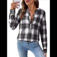 thumbnail image 2 of Camisas A Cuadros con Cuello en V para Mujer, Elegantes, Informales, con Botones, Estilo Bohemio, para el Trabajo, de Larga, para Otoño. y Negro S, 2 of 9