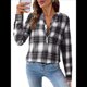 thumbnail image 2 of Camisas A Cuadros con Cuello en V para Mujer, Elegantes, Informales, con Botones, Estilo Bohemio, para el Trabajo, de Larga, para Otoño. y Negro M, 2 of 9