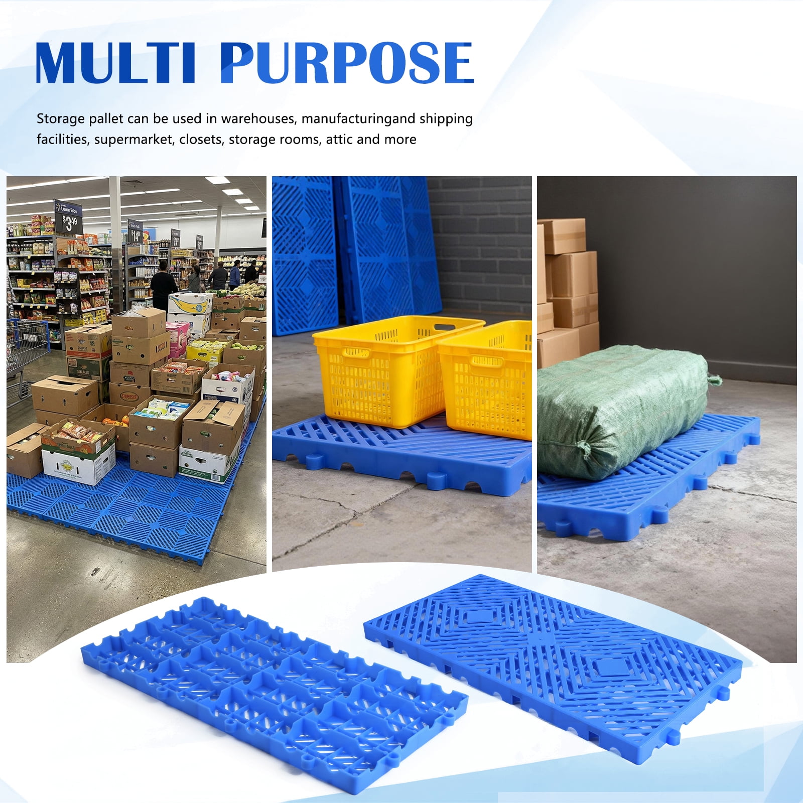10PCS Plastic Pallets for Basement Storage 23.6 x 11.8 x 1.18 in Ventilated Floor Pallets Stackable Storage Pallets for Warehouse Garage Balcony Garden