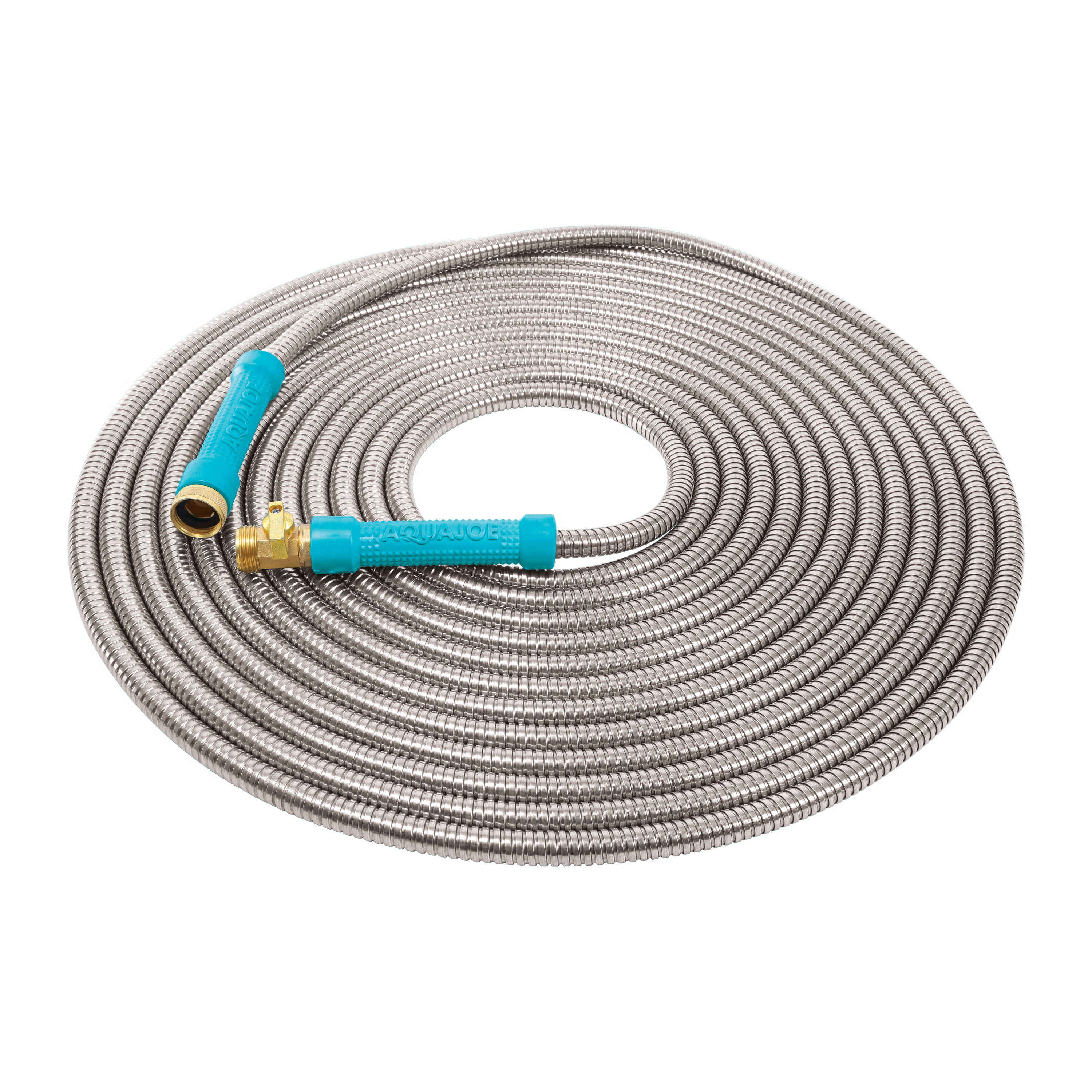 Aqua Joe Heavy-Duty Kink-Free 50-foot Garden Hose, 1/2-inch, on/off Valve, Stainless Steel