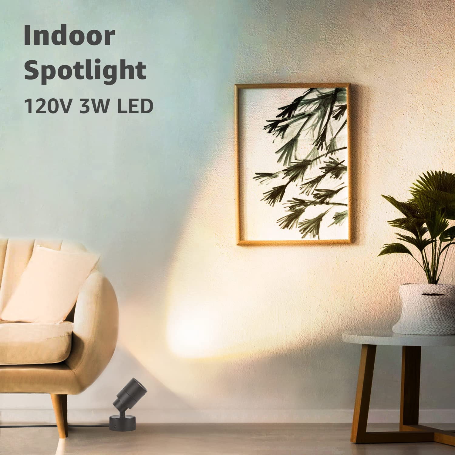 SUNVIE 2 Pack LED Spotlights Indoor, 3W Up Light Floor Lamps, 3000K Accent Lighting with Foot Switch