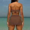 thumbnail image 4 of NTACZA Low Rise Summer Bikini Set Solid Bandeau Cutout With Metal Pendant 3-Piece Swimwear Beach Wear Swimming Pool Brown M, 4 of 8