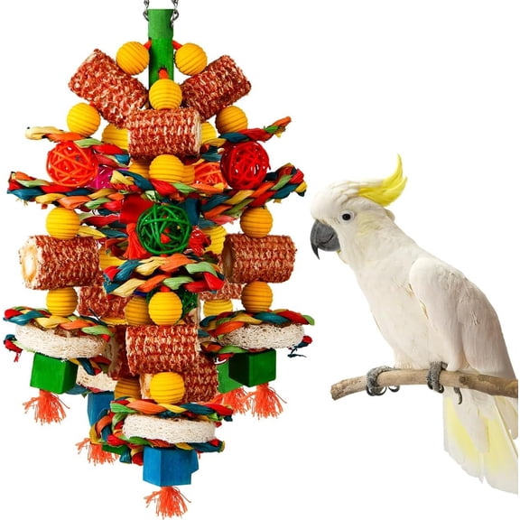 Bird Toys Parrot Toys for Large Birds Natural Corn Cob Loofah Slices Chew Toys