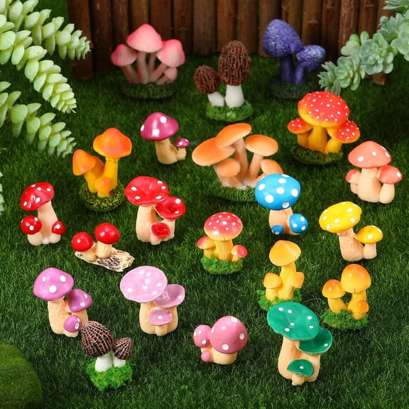 topjuju 21 Pcs Fairy Garden Accessories, Mini Resin Mushroom Figurines, Cute Tiny Various Mushroom for DIY Home Outdoor Micro Landscape Terrarium Ornaments