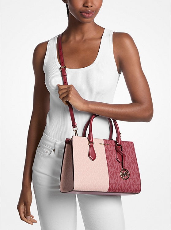 Michael Kors Women's Sheila Medium Two-Tone Metallic Signature Logo Satchel Cherry Multi 35F5G6HS3B-Cherrmulti