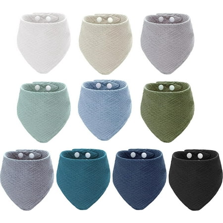10 Pieces Muslin Baby Drool Bibs Cotton Teething Bandana for Unisex Boys Girls 10 Solid Colors Set for Drool Bibs