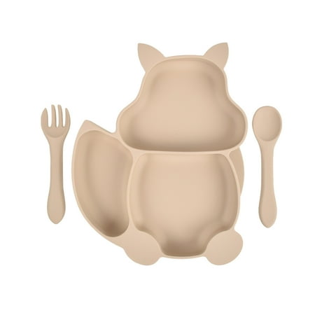 

Baby Feeding Dining Plate Tableware Spoon Fork Set Easy Clean Squirrel Shaped