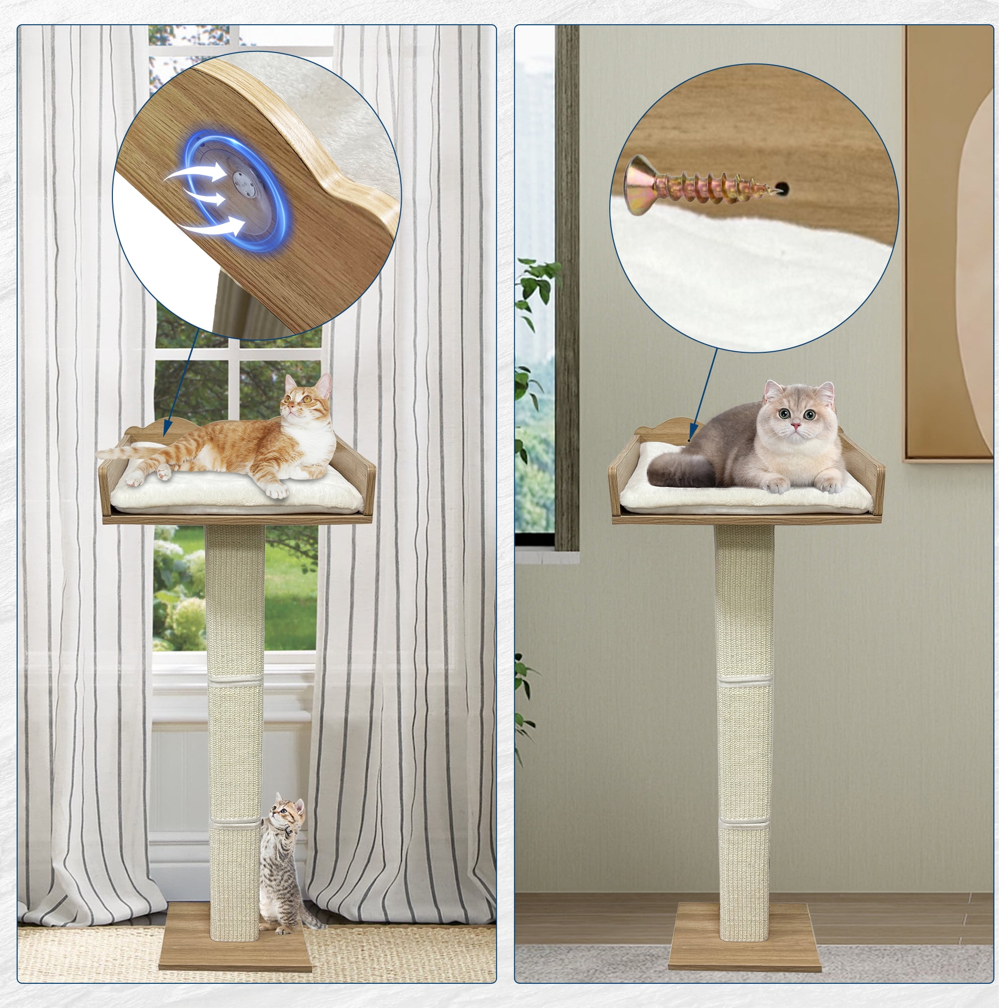 Amkui 40" Tall Cat Window Perch with Scratching Posts & 2 Platforms,Cat Kitten Sisal Climbing Tree with Suction Cups,Window Cats Bed with Removable Cushion