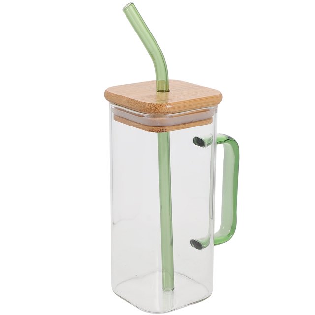 Vaso de vidrio transparente con tapa Vaso para bebidas Vaso para beber leche Vaso de agua de vidrio con pajita