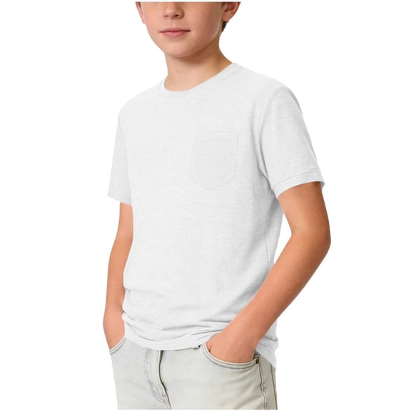 Posijego Boys Pocket T-Shirts Short Sleeve Shirts Summer Crew Neck Casual Kids Basic Tees Athletic Workout Tops 5-15 Years