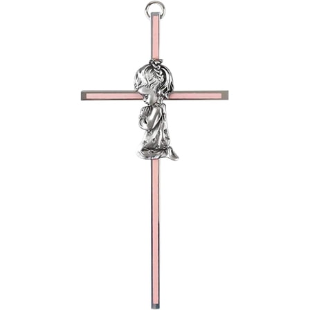 Praying Little Girl Pink 6 Inch Metal Hanging Wall Cross