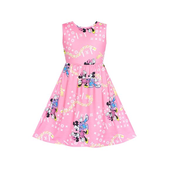 Girls Dress Tie Back Pink Cartoon Casual Dress Party 3 Years
