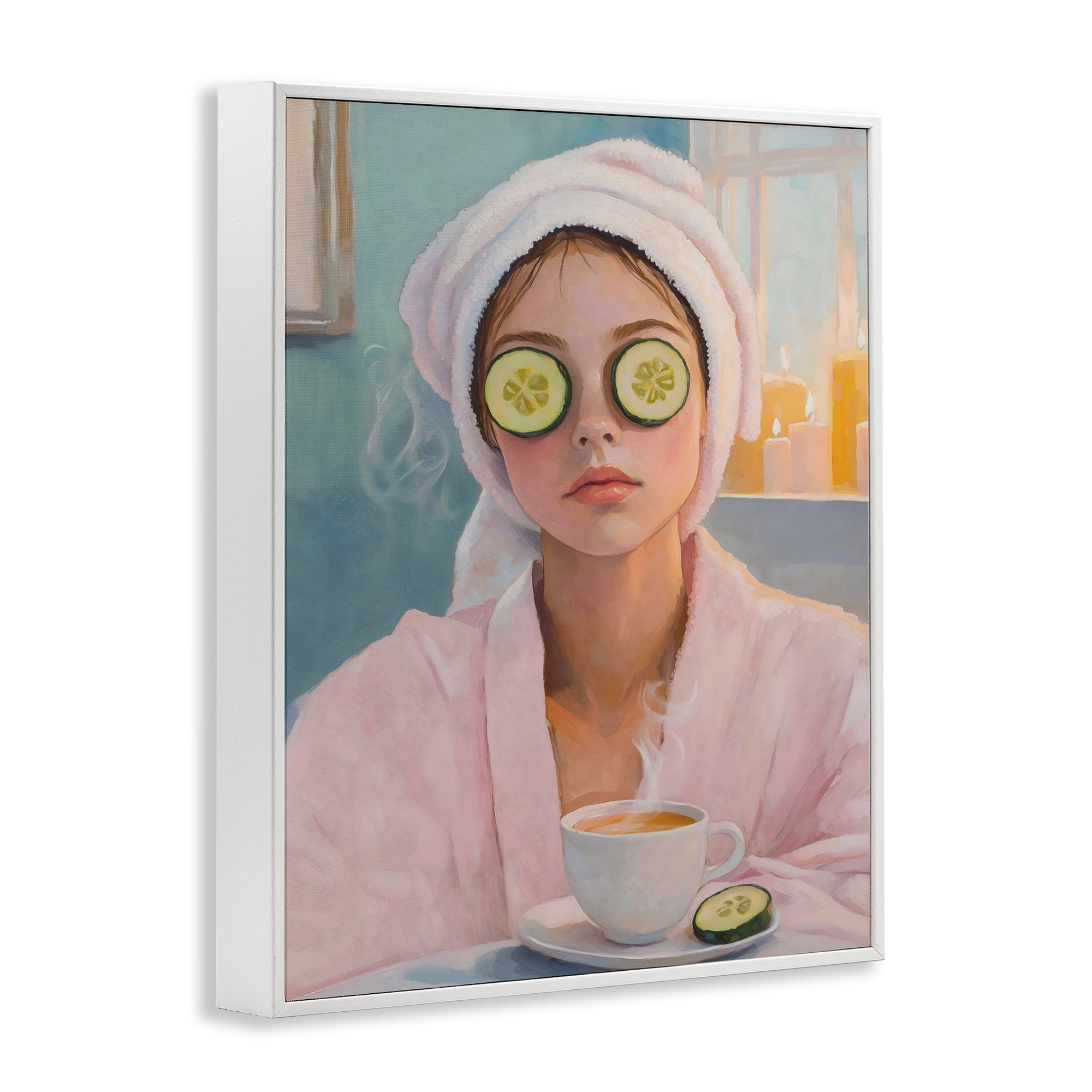 Stupell Industries Spa Day Cucumber Self Care White Framed Giclee Art, design by The Prints Vibe