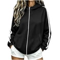 thumbnail image 2 of Xdegoge Women's Zip Up Hoodie Striped Long Sleeve Hooded Sweatshirt Athletic Track Jacket with Pockets Casual Fall Activewear, 2 of 9