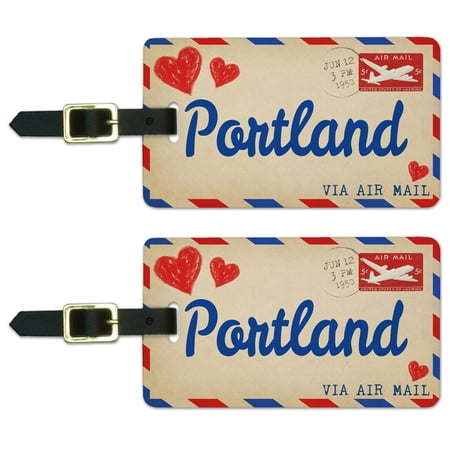 Graphics and More Air Mail Postcard Love for Portland Luggage Tag Set