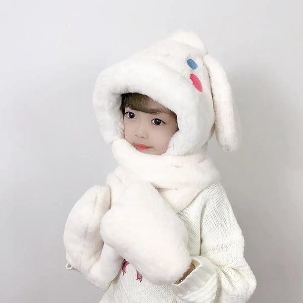 Conjunto de guantes y bufanda de Anime para niños, gorro cálido, protección para los oídos, lindo, My Melody, Cinnamoroll, Kuromi, invierno, regalo LIUWENJING unisex