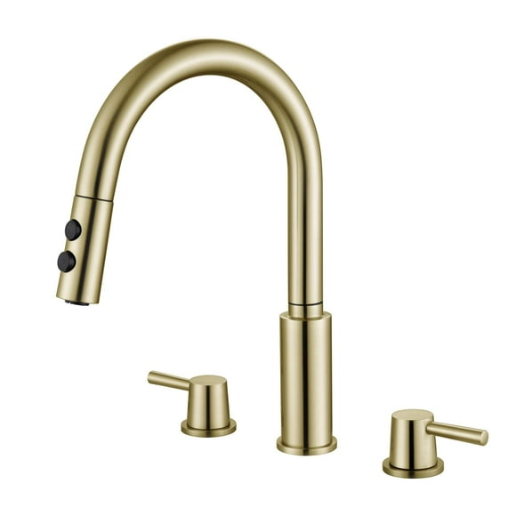 Kitchen Faucet 2 Handles Kitchen Sink Faucet 3 Holes Sink Faucet Pull Down Kitchen Faucets Bar Kitchen Faucet Brushed Gold Stainless Steel Rulia Rb1069