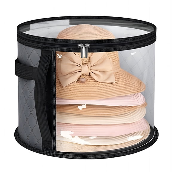 XIBUFE Extra Large Clear Hat Organizer for Travel and Wardrobe,Holds Up to 7 Hats,Large Capacity Cowboy Hat Organizer,Oxford Cloth with Carrying Handle,Unisex Hat Box (Gray)