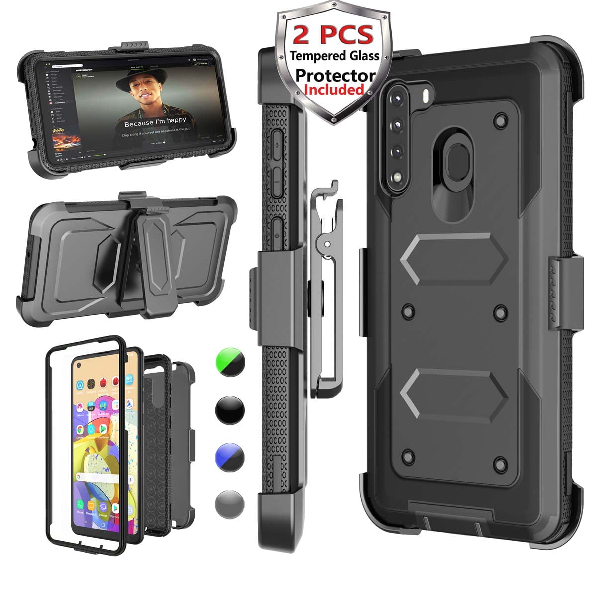 Njjex Phone Cases for Samsung Galaxy A21 4G 6.5" 2020, [2 Pack Temerped