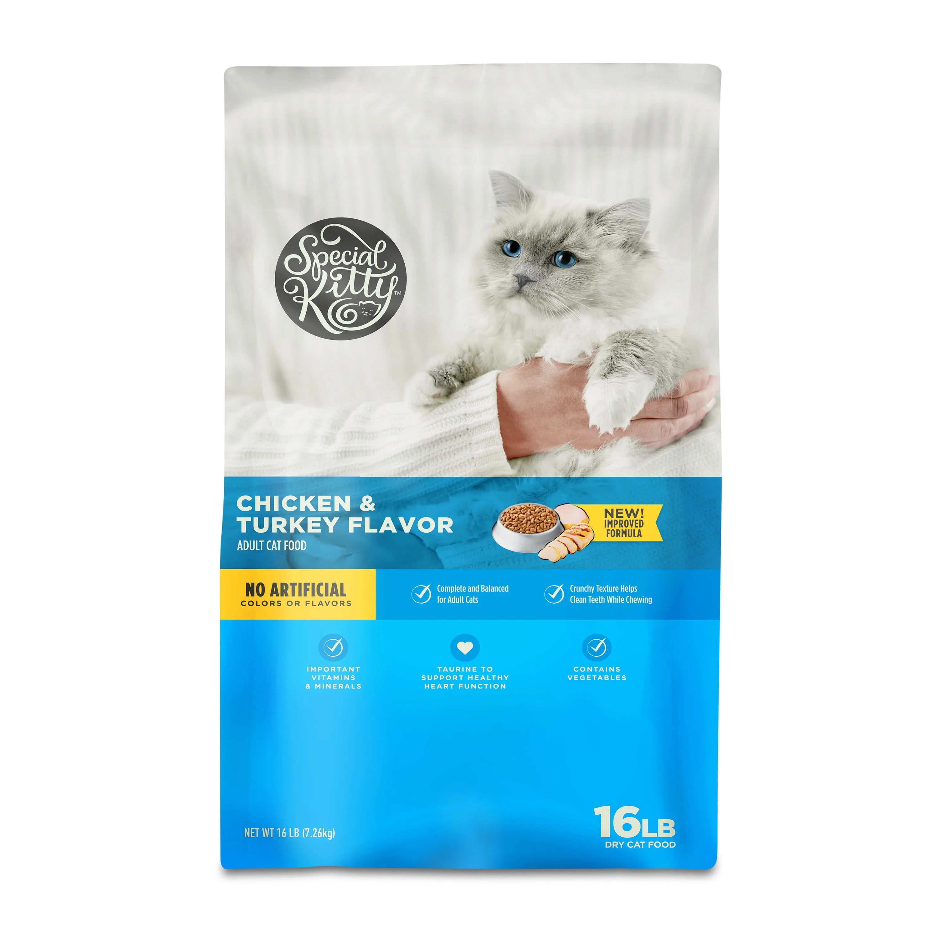 (3 pack) Special Kitty Complete Nutrition Chicken & Turkey Flavor Dry Cat Food, 16 lb Bag