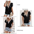 thumbnail image 3 of Camisa de manga corta para mujer, cuello en V profundo, empalme de encaje con volantes, Color puro, Top informal suelto de manga corta para mujer para verano, 3 of 6
