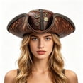 thumbnail image 7 of Byfri Pirate Tricorn Hat Brown PU Leather 56-58cm Vintage Style for Themed Events Parties, 7 of 7