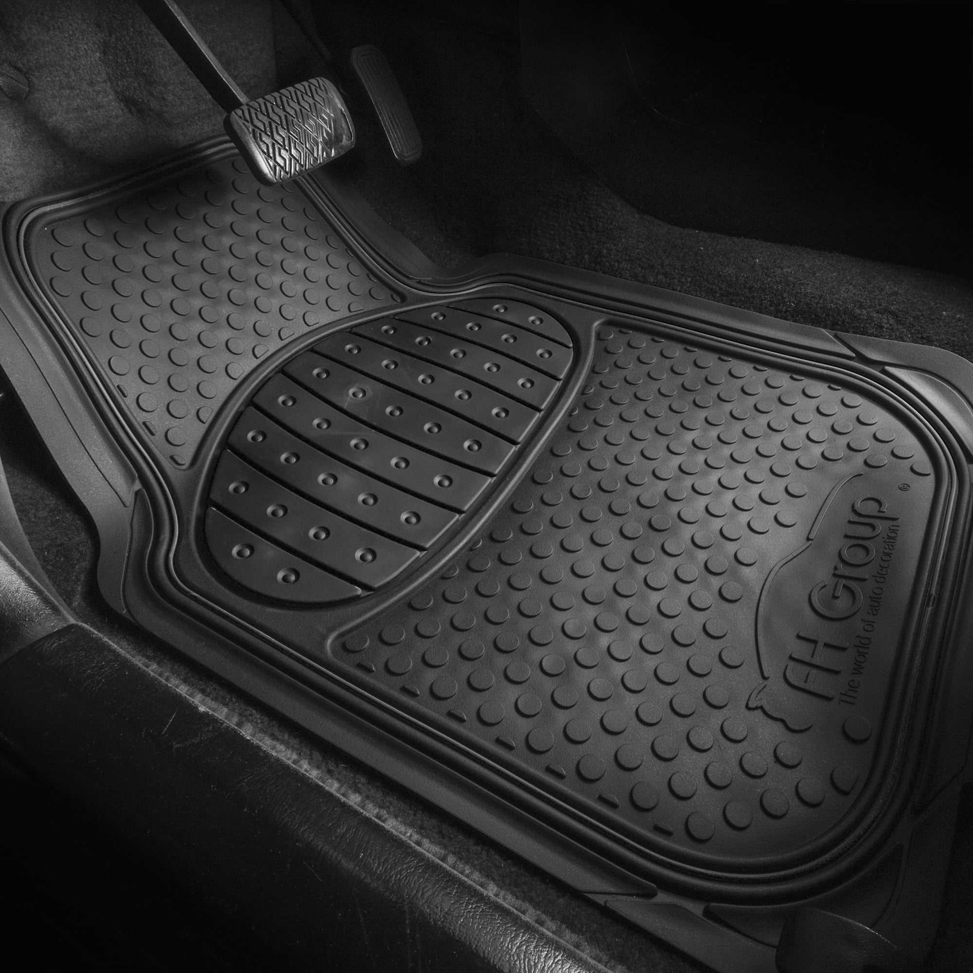 FH Group Climaproof Rubber Black Car Floor Mats, Universal Fit 3pc Full Set with Air Freshener