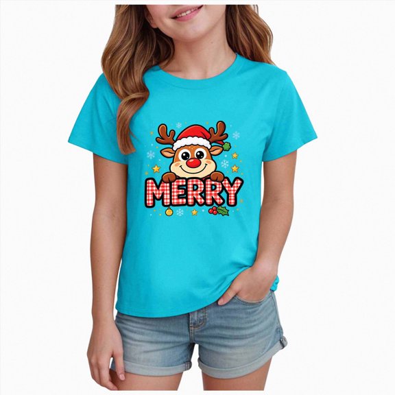 ORT Toddler Boys Girls Christmas Shirt Funny Xmas Graphic T-Shirt Kids Xmas Short Sleeve Holiday Tee Tops