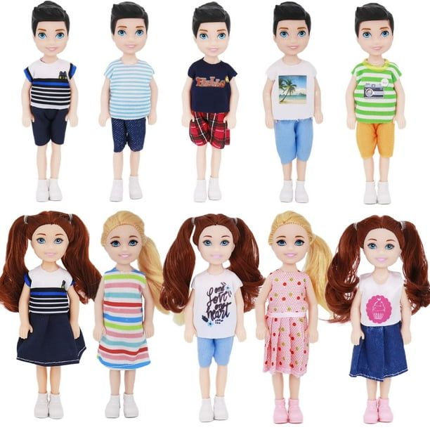 Lembani 10 juegos de mini muñecas de 5 pulgadas con ropa, 5 piezas de muñecas para niños y 5 piezas de muñecas para niñas, mini muñecas de princesa, juguete para casa de muñecas, regalos para niños
