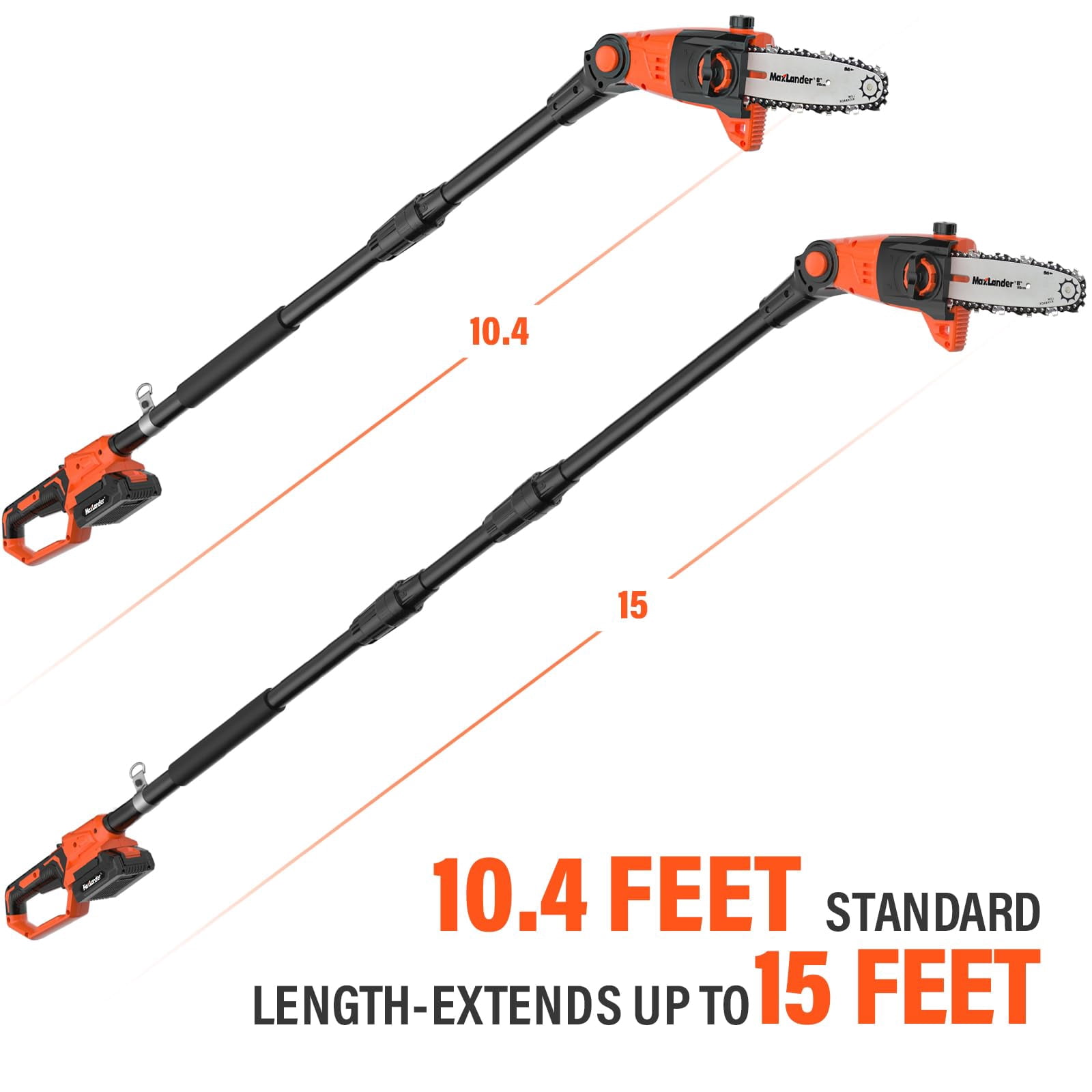 Maxlander Pole Saw 8-Inch Cordless Pole Saws for Tree Trimming and 18-Inch Pole Hedge Trimmer 2-in-1, 15-Feet MAX Reach, 16ft/s Speed, Auto Oiling Pole Chainsaw with 20V 2.0Ah Battery & Charger