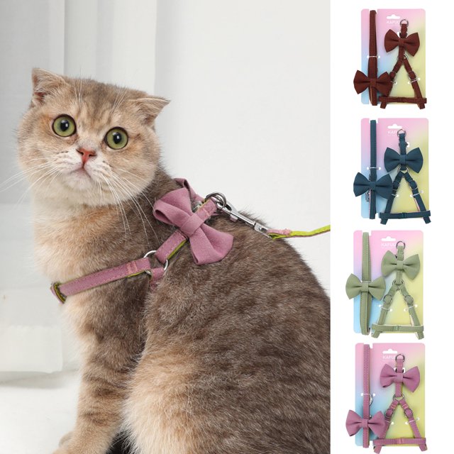 Flmtop Pet Harness Bowknot Decor Adjustable Polyester Dog Safe Chest Strap Leash for Walking Purple