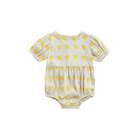 

ZIYIXIN Newborn Infant Baby Girls Romper Puff Sleeve Heart Print Summer Jumpsuit Party Bodysuit Clothes Yellow 6-12 Months
